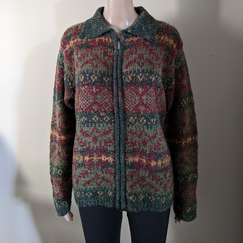 New vintage Weekend Edition Fair Isle wool blend cardigan sweater, women medium